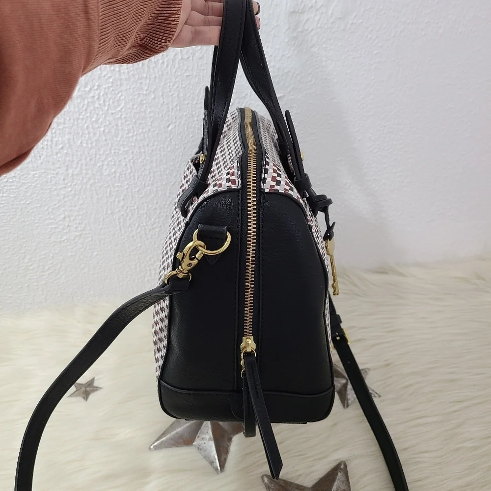 Fossil Rachel satchel crossbody bag brown black geometric ziparound